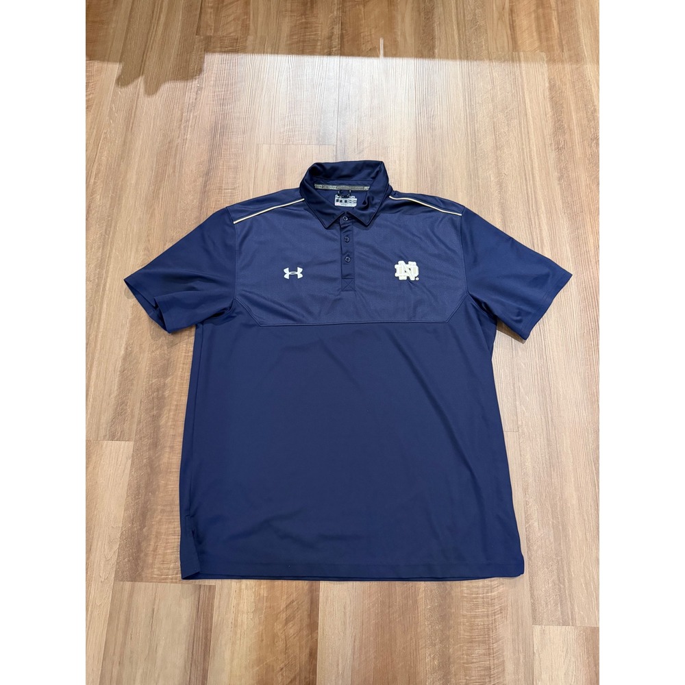 Under Armour Polo Shirt Mens XL Navy Notre Dame Fighting Irish HeatGear Loose